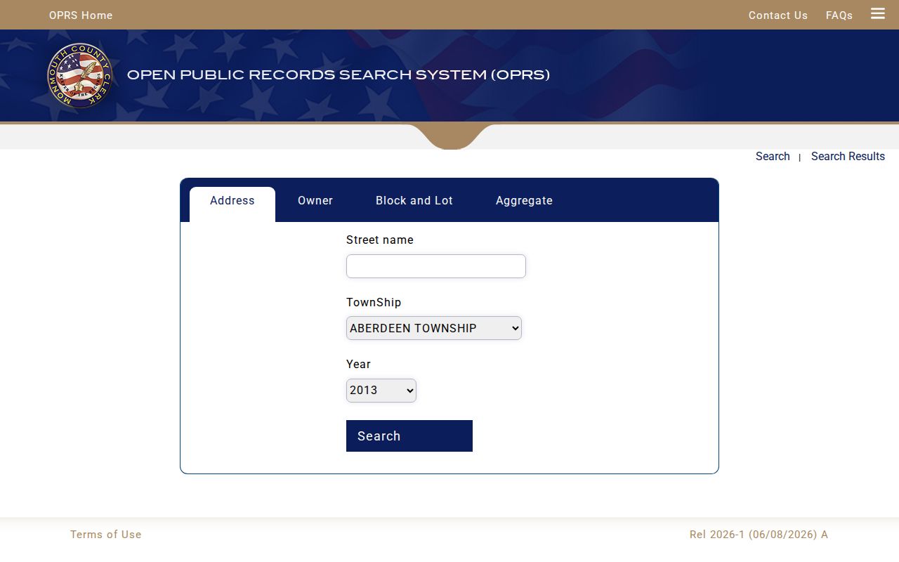 Howell residents directory property-search fields in the Monmouth Tax Board portal