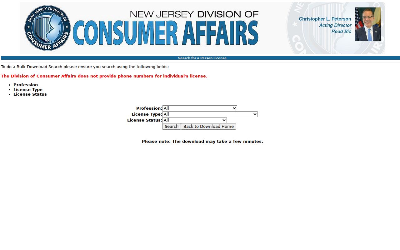 Howell residents directory New Jersey professional-license verification fields