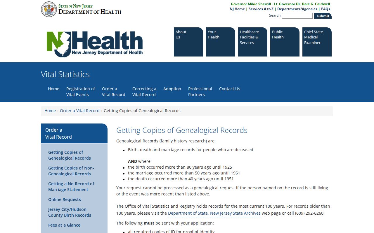 Howell resident lookup New Jersey genealogy record access periods and identification rules