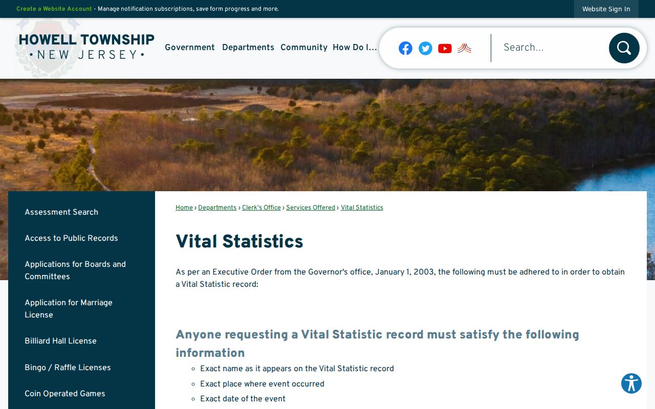 Howell resident lookup vital records request requirements