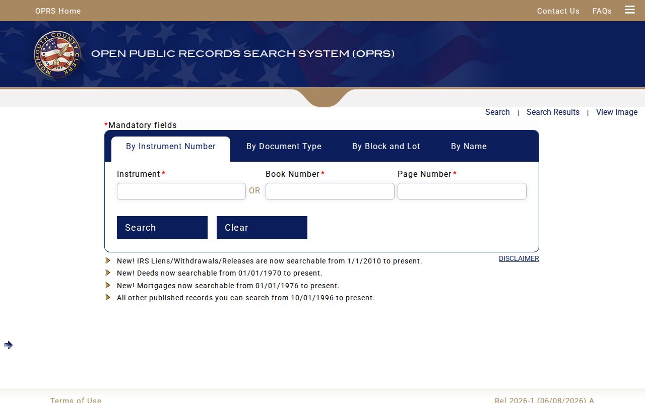 Howell street directory Monmouth County Clerk deed-index search controls