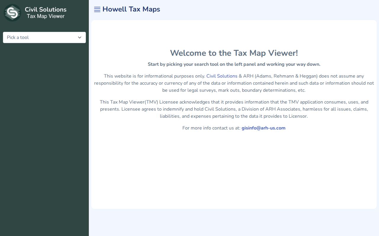 Howell street directory tax-map viewer with block, lot, street, and house-number search controls